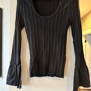 WHBM Black Ribbed Long Sleeve Fine Knit Sweater